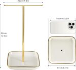 Jewelry Holder Stand with Ceramic Base: 12" Tall Necklace Organizer Rack, Tree Design Display Storage for Necklaces, Bracelets, Rings, Earrings, Aesthetic Room Décor for Girls and Women, Gold - Image 5