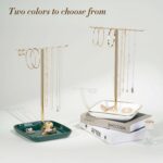 Jewelry Holder Stand with Ceramic Base: 12" Tall Necklace Organizer Rack, Tree Design Display Storage for Necklaces, Bracelets, Rings, Earrings, Aesthetic Room Décor for Girls and Women, Gold - Image 7