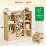 Toy Storage Organizer with Stuffed Animal Storage, Solid Pine Wooden Toy Organizer & Stuffed Animal Zoo, 4 Cubes Shelf with 2 Movable Drawers, 4 -in-1 Book Shelf for Kids Room, Playroom, Nursery - Image 3
