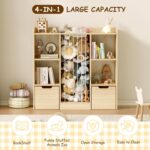 Toy Storage Organizer with Stuffed Animal Storage, Solid Pine Wooden Toy Organizer & Stuffed Animal Zoo, 4 Cubes Shelf with 2 Movable Drawers, 4 -in-1 Book Shelf for Kids Room, Playroom, Nursery - Image 4