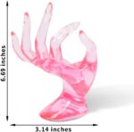 DI QIU REN Hand Form Ring Holder Jewelry Display Holder, Pink Room Decor Aesthetic Bracelet Ring Watch Stand Support Holder Preppy Jewelry Holder for Y2k Room Decor (PINK) - Image 3