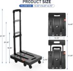 SPACEKEEPER Folding Hand Truck, 500 LB Heavy Duty Luggage Cart, Utility Dolly Platform Cart with 6 Wheels & 2 Elastic Ropes for Luggage, Travel, Moving, Shopping, Office Use, Black - Image 3