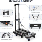 SPACEKEEPER Folding Hand Truck, 500 LB Heavy Duty Luggage Cart, Utility Dolly Platform Cart with 6 Wheels & 2 Elastic Ropes for Luggage, Travel, Moving, Shopping, Office Use, Black - Image 4