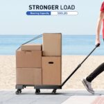 SPACEKEEPER Folding Hand Truck, 500 LB Heavy Duty Luggage Cart, Utility Dolly Platform Cart with 6 Wheels & 2 Elastic Ropes for Luggage, Travel, Moving, Shopping, Office Use, Black - Image 5