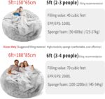 YudouTech（No Filler Bean Bag Chair Cover Without Filler,Big Round Soft Fluffy PV Velvet Washable Bean Bag Lazy Sofa Bed Cover for Adults,Living Room Bedroom Furniture Outside,5ft Dark Grey - Image 4