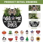 Interchangeable Wooden Seasonal Welcome Sign, Rustic Round Dogs Sign Front Door Wreaths for Home/Wall/Porch Decor, for Easter Spring Summer Fall Halloween Christmas All Season Decorations - Image 4