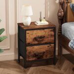 Sweetcrispy Nightstand with 2 Storage Drawers, 20" Height Small Bed Side Furniture End Table, Wooden Top Fabric Cabinet Kids Night Stand Mini Dresser for Bedroom, Closet, Entryway, Dorm - Image 3