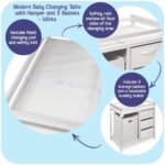 Badger Basket Modern Baby Changing Table - Nursery Furniture with Laundry Hamper and 3 Storage Drawers - Diaper Changing Station with Safety Belt, Changing Pad, and Organizer Baskets - White - Image 3