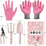 WORKPRO Aluminum Garden Tool Set, 4PCS Heavy Duty Gardening Tools with Box Include Trowel, Rake, Pruner, Gloves, Pink, Garden Gifts-Pink Ribbon - Image 3