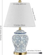 JONATHAN Y 22.25" Blue/White Chinoiserie Ceramic Urn Table Lamp, Traditional Classic Nightstand Lamp for Living Room Bedroom, White Linen Shade, LED Bulb Included JYL3085A - Image 4
