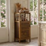 HITNET Bathroom Cabinet, Bamboo Floor Cabinet Free Standing, 4 Tier Sofa Side Storage Cupboard for Living Room Kitchen Entryway, Walnut - Image 3