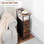 LOAKEKEL Narrow End Tables Living Room Set of 2 with Charging Station, Skinny Side Table with Fabric Drawers, Slim Nightstand for Bedroom, Small Spaces, Couch, Brown, HETNDP03BR - Image 5