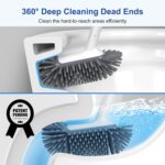 HAMITOR Toilet Bowl Brush Holder Set: Deep Cleaning Silicone Toilet Cleaner Scrubber Under Rim with Curved Bristle for Bathroom Dead Corner Clean - Modern Rv Toilet Decorative Accessories - White - Image 3