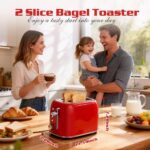 Aigostar Toaster 2 Slice, Retro Extra-Wide Slot Toasters Best Rated Prime for Toasting Bagels, Breads, Waffles & More, Cancel, Defrost & 6 Browning, Removable Crumb Tray, Stainless Steel, Red - Image 3