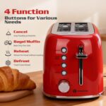 Aigostar Toaster 2 Slice, Retro Extra-Wide Slot Toasters Best Rated Prime for Toasting Bagels, Breads, Waffles & More, Cancel, Defrost & 6 Browning, Removable Crumb Tray, Stainless Steel, Red - Image 4