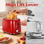 Aigostar Toaster 2 Slice, Retro Extra-Wide Slot Toasters Best Rated Prime for Toasting Bagels, Breads, Waffles & More, Cancel, Defrost & 6 Browning, Removable Crumb Tray, Stainless Steel, Red - Image 6