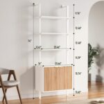 INNOD 74" Tall Bookshelf with Storage Cabinet, Modern Ladder Shelf with Wood and Metal Frame, Wall Mount Bookcase Open Display Shelf Furniture for Living Room, Bedroom, Home Office, White and Oak - Image 3