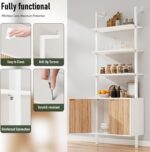 INNOD 74" Tall Bookshelf with Storage Cabinet, Modern Ladder Shelf with Wood and Metal Frame, Wall Mount Bookcase Open Display Shelf Furniture for Living Room, Bedroom, Home Office, White and Oak - Image 5