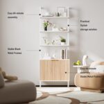 INNOD 74" Tall Bookshelf with Storage Cabinet, Modern Ladder Shelf with Wood and Metal Frame, Wall Mount Bookcase Open Display Shelf Furniture for Living Room, Bedroom, Home Office, White and Oak - Image 6