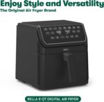 bella 8 Qt Digital Air Fryer with TurboCrisp Technology, Large Family Size Nonstick Cooking Basket and Crisping Tray, Multiple Preset Functions, Auto Shutoff, Black, 1750 Watt - Image 3