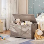 HOOBRO Storage Bench, 29.5” Retro Wooden Storage Chest with U-Shaped Cut-Out Pull, Safety Hinge, Supports 220 lb and Easy Assembly for Toy Box Organizer (Greige) BG77CW01 - Image 3