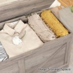 HOOBRO Storage Bench, 29.5” Retro Wooden Storage Chest with U-Shaped Cut-Out Pull, Safety Hinge, Supports 220 lb and Easy Assembly for Toy Box Organizer (Greige) BG77CW01 - Image 4
