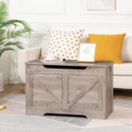 HOOBRO Storage Bench, 29.5” Retro Wooden Storage Chest with U-Shaped Cut-Out Pull, Safety Hinge, Supports 220 lb and Easy Assembly for Toy Box Organizer (Greige) BG77CW01 - Image 5