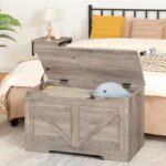 HOOBRO Storage Bench, 29.5” Retro Wooden Storage Chest with U-Shaped Cut-Out Pull, Safety Hinge, Supports 220 lb and Easy Assembly for Toy Box Organizer (Greige) BG77CW01 - Image 6