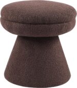 Furniture of America Rami Modern 18-inch Mushroom-Shape Upholstered Ottoman with Tapered Pedestal, Vanity Stool Chair, Small Foot Stool for Bedroom, Living Room, Entryway, Brown - Image 3