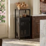 HITNET Bamboo Floor Cabinet, Small Bathroom Cabinet Floor Standing, 4 Tier Narrow Side Storage Cabinet, Space Saving Kitchen Cupboard with Single Door, Black - Image 3