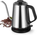 1L Electric Gooseneck Kettle, Tea Kettle for Boiling Water, Gooseneck Electric Kettle for Coffee & Tea, Fast Boiling for Pour Over, Auto Shut-Off, Boil-Dry Protection, 360° Rotational Base - Silver - Image 2