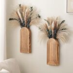 2 Pack Wooden Wall Vase Set with Pampas Grass Eucalyptus, Modern Farmhouse Boho Wall Decor for Living Room, Entryway, Hallway, Bathroom, Dining Room, Brown Wall Art for Home Decoration - Image 2