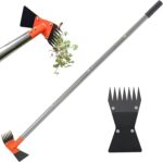 2-in-1 Garden Hoe and Weed Puller Rake, 60 Inch Adjustable Long Handle Weeding Tool Heavy Duty Spring Steel Head with Sand Texture Finish, Weed Remover for Garden, Yard, Lawn, Driveway - Image 2
