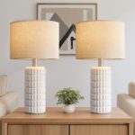 23" Modern Ceramic Table Lamps Set of 2 - Table Lamps for Living room, Farmhouse Bedside Night Stands Lamp for Bedroom, White Boho Nightstand Lamps Set of 2, Desk Lamp for End Table Home Decor - Image 2