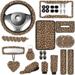 24 Pcs Leopard Print Car Accessories,Including License Plate Frame,Rearview Mirror Decoration,Etc,Suitable for Sedan,SUV and Other,Cute Car Interior Set for Women (Brown) - Image 2