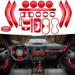 26PCS Full Set Interior Trim Kit Compatible With Jeep Wrangler JK JKU 2011-2018 2&4-door Inner Center Console Trim, Door Handle, Cup Holder Cover (Red Decoration Kit) Christmas Car Decorations - Image 2
