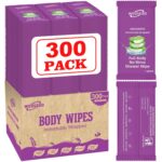 300 Pack Body Wipes Individually Wrapped(8" x 9.5"),Shower Wipes for Adults Bathing No Rinse,Personal Cleansing Wipes for Travel Gym,Bulk Deodorant for Homeless - Image 2