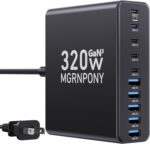 320W USB C Charger Block, 10-Port USB C Charging Station GaN III PD 65W Laptop Fast Charger Adapter for MacBook Pro/Air, DELL, iPad, iPhone, Samsung Galaxy Black - Image 2