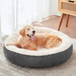36 inches Donut Dog Bed for Large Dogs - Calming Round Pet Bed with Removable&Washable Cover, Plush Faux Fur & Corduroy, Fits Pets up to 80 lbs(Dark Grey, Large) - Image 2