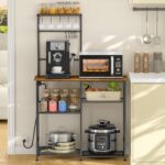 3IngSeagulls Bakers Rack with Power Outlet, Kitchen Microwave Stand with 10 S-shaped Hooks, 6-Tier Coffee Bar Station, Kitchen Storage Shelf Rack for Spices, Pots, Rustic Brown - Image 2