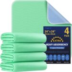 4 Pack 24” x 24” Extra Heavy Absorbency Washable Underpads, Waterproof Nursing Pads Incontinence Bed Pads, Reusable Washable Pee Pads for Dogs, Diaper Changing & Adults, Washable Puppy Pads - Image 2