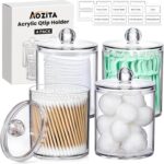 4 Pack Acrylic Qtip Holder Dispenser for Cotton Swabs, Balls, Pads, Floss Picks- Small Clear Acrylic Canister Apothecary Jar Set, Bathroom Essentials Accessories Decor, Vanity Makeup Storage Organizer - Image 2