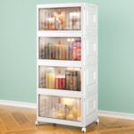 4 Tier Storage Bins with Lids, 23QT Stackable Closet Organizers and Storage with Wheels, Collapsible Storage Boxes, Foldable Plastic Storage Containers for Home,Office, Dorm Room-White - Image 2