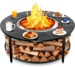 40 Inch Compact Fire Pit Surround Tabletop for Solo Stove Ranger & Tiki 20, Outdoor Patio Stand with Firewood Storage Shelf, Heavy Duty Steel, 200LB Capacity - Image 2