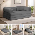 5-in-1 Convertible Sofa Bed,60" Boneless Couch Tri Folding Floor Mattress with Removable L-Shaped Armrests & Handle,Corduroy Futon Couch Sleeper with Pull Out Bed for Living Room Bedroom Apartment - Image 2
