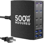 500W USB C Charger Block, 12-Port USB C Charging Station for Multiple Devices, Leather Texture Dual PD 65W Laptop Fast Charger Compatible with MacBook Pro/Air, iPad, iPhone,Galaxy and More, Black - Image 2