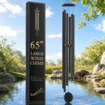 65" Extra Large Wind Chimes for Outside Deep Tone, 6 Extra-Thick Aluminum Tubes for Lasting Resonance, Big Outdoor Wind Chime for Garden Patio Decor, Relaxing Gift for Mom Dad Men Neighbors, Black - Image 2