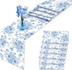 6Pcs Blue and White Porcelain Table Runner,Blue Floral Butterfly Disposable Table Runner Chinese-Style for Birthday Baby Shower Wedding Holiday Kitchen Dining Table Decor Party Essential,108x14In - Image 2