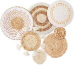 7 Pack Boho Wall Basket Decor - Seagrass Rattan Wicker Wall Decor Round Handmade Hanging Rustic Flat Elegant Wall Art for Farmhouse Living Rooms Bedrooms Display Table Settings Kitchen Home - Image 2