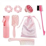 7pcs Hair Essentials Set: Spray Bottle, Detangling Brush, Scalp Massager, Brow & Lash Grooming Tool, Styling Comb, and Fabric Hair Tie - For All Ages and Relaxation at Home - Image 2